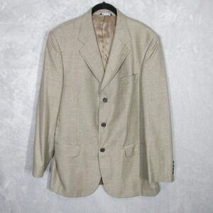 Chiavari Mens Blazer Jacket Wool Silk Houndstooth Italian Fabric Beige Size 42